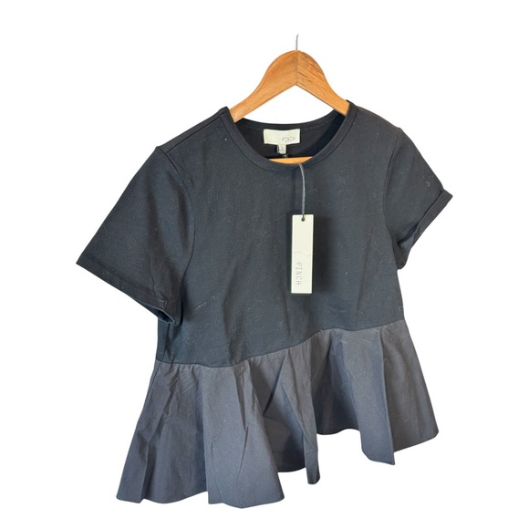 Pinch Womens Black Peplum T-Shirt Mixed Media Short Sleeve Top Small NWT - Picture 4 of 6